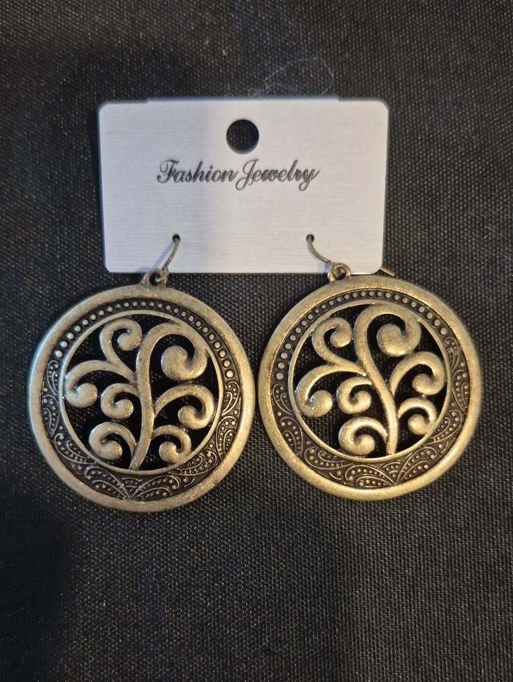 Antique Gold Round Filigree Swirl Drop Earrings Celtic And Bohemian Feel